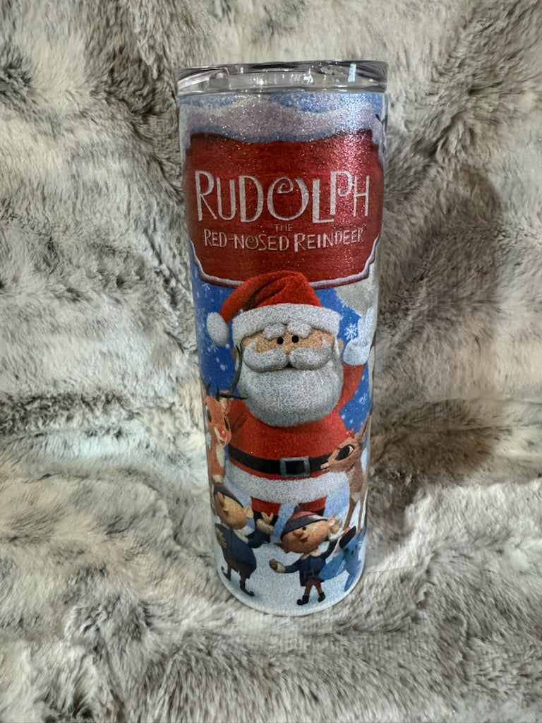 Rudolph the Red Nose Reindeer Christmas Glitter Tumbler