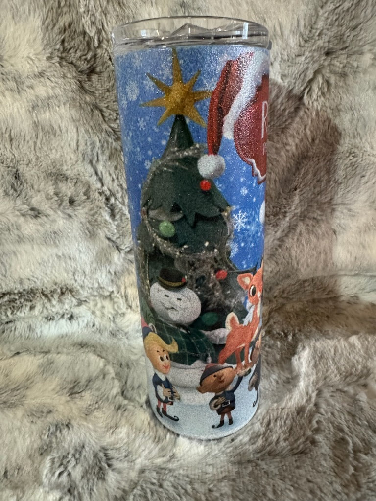 Rudolph the Red Nose Reindeer Christmas Glitter Tumbler