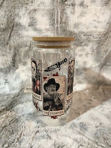 Horror Tarot Cards Halloween Glass Jar Tumbler