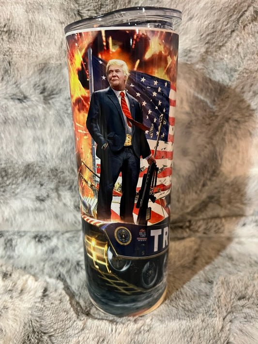 President Donald Trump Tank Fireworks Tumbler