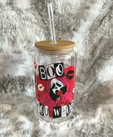 Ghostface/Scream/Mean GIrls "Boo You Whore, No You Hang Up" Glass Jar Tumbler