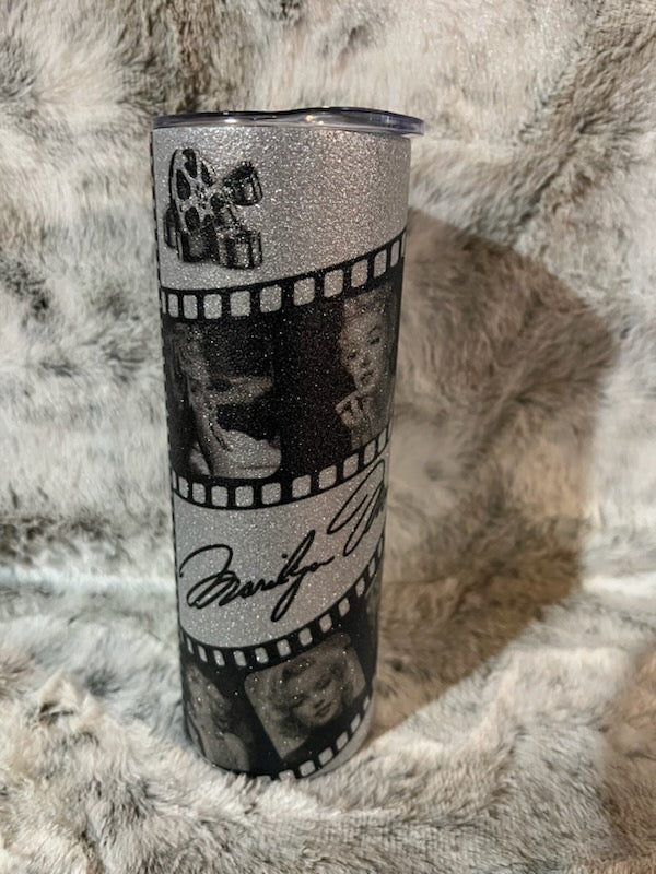 Marilyn Monroe Reel/Face Silver Sparkle Glitter Tumbler