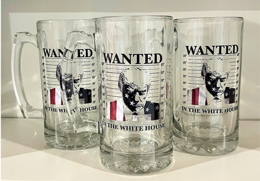 Wanted President Donald Trump in the White House Glass Beer Mug